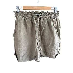 C&C California Women Olive Green 100% Linen Paperbag Waist Shorts Size Medium